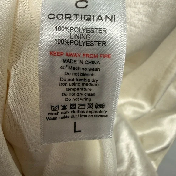 Cortigiani Embroidered Modest Maxi Dress Cream Satin Long Sleeve Size L - Picture 8 of 11